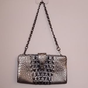 CROC EMBOSSED METALLIC LEATHER CLUTCH / WRISTLET
